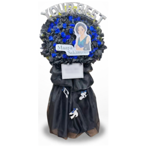 有明アリーナのイベント会場へ配達したブラックとブルーのスタンド花